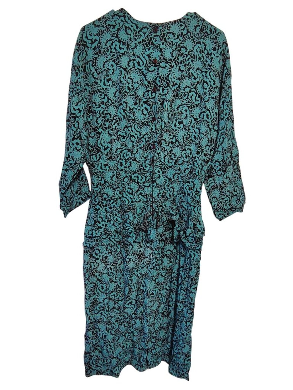 Vintage Maggy London Size 12 Dress, Teal Black Jeannene Booher Button Secretary